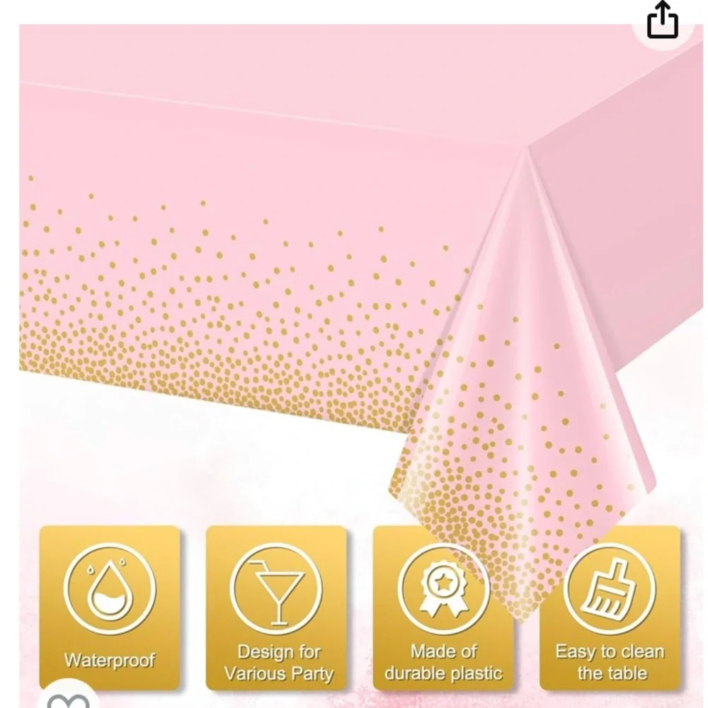 FunnyPars 4 Pack Pink and Gold Plastic Tablecloth for Parties, 3 bundles